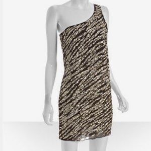 Alice + Olivia on shoulder gold sequins dress